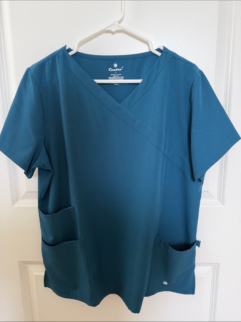 Centro Women's Teal Crossover V-Neck Scrub Top